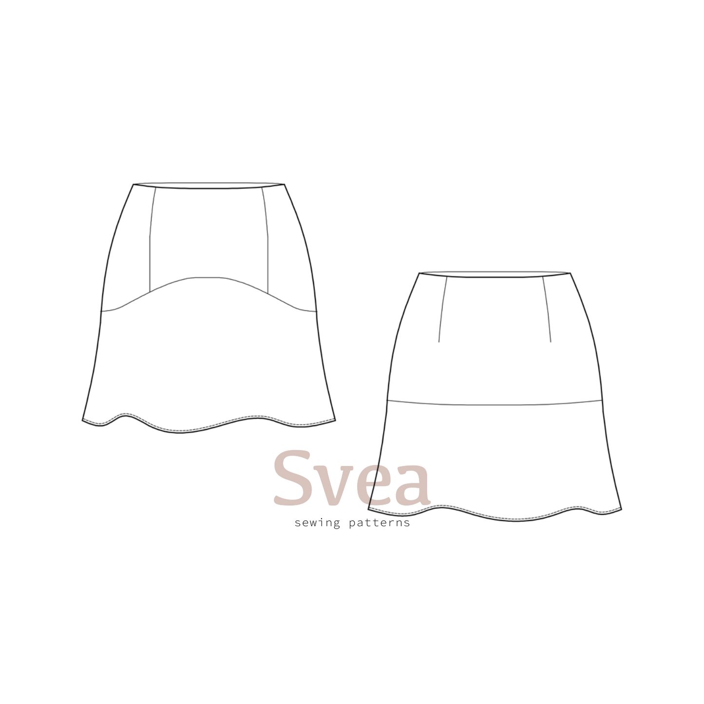 Camelia skirt sewing pattern flat drawing