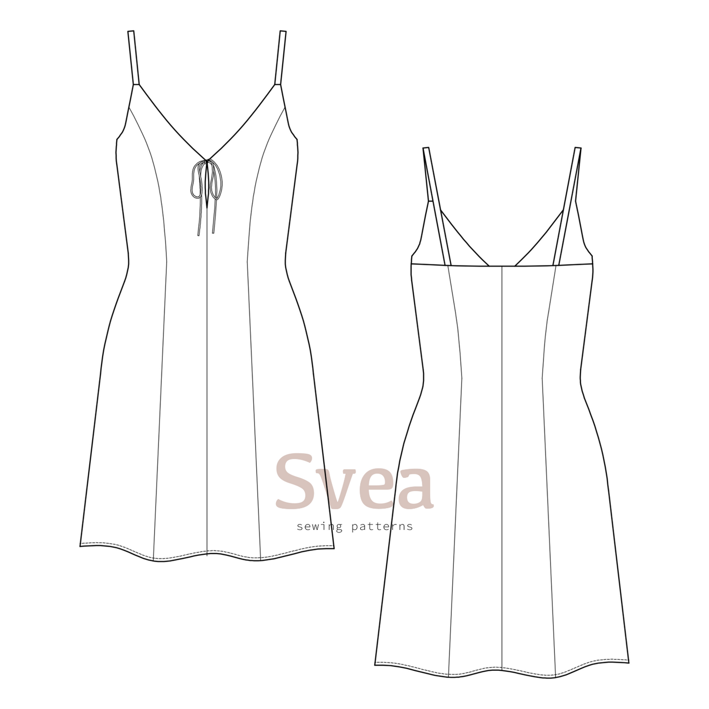 Elea dress sewing pattern flat drawing