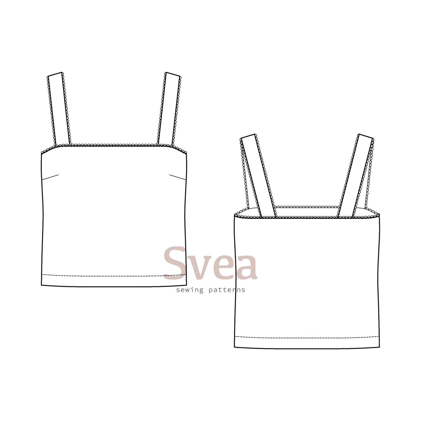 Othelia top sewing pattern flat drawing