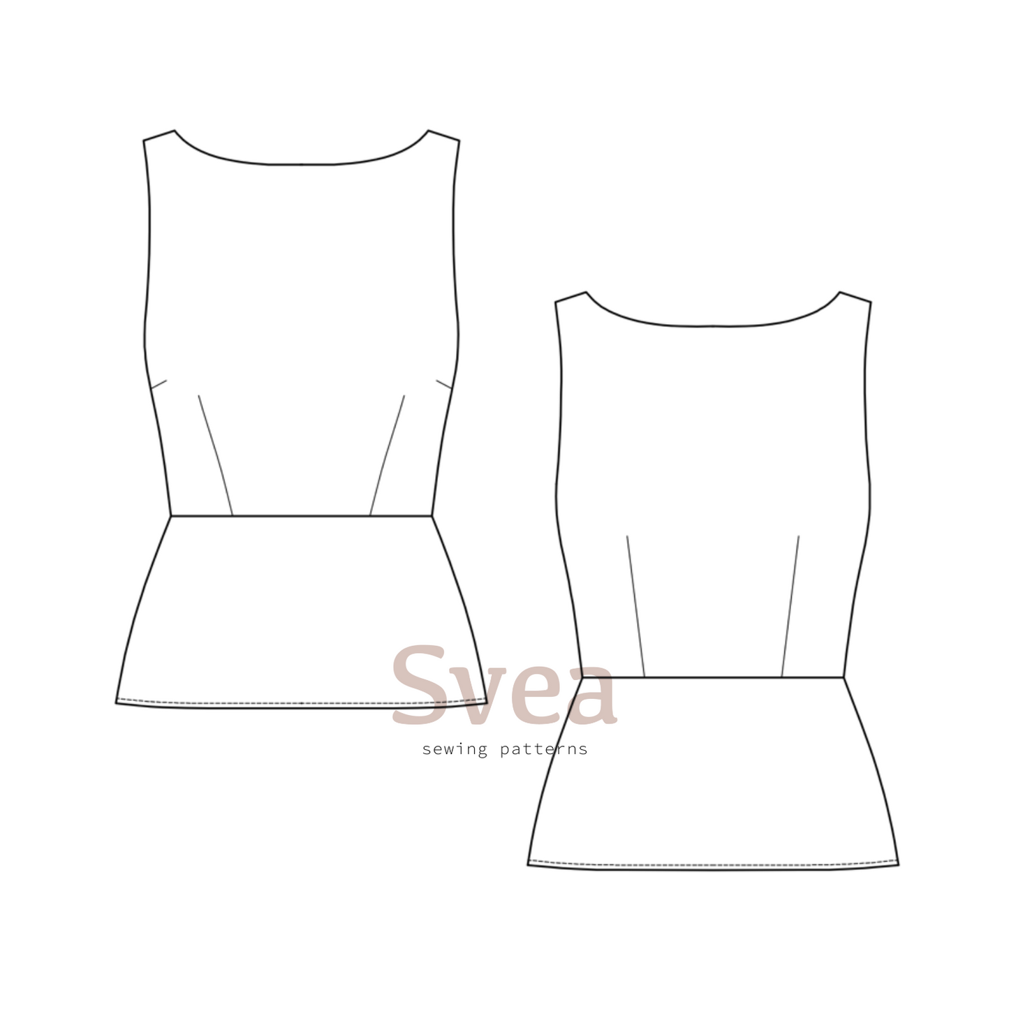 Una boatneck top sewing pattern flat drawing
