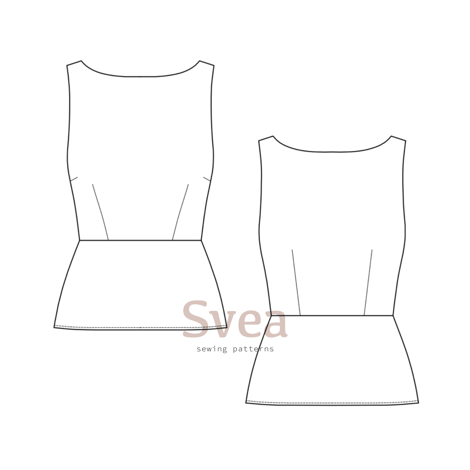 Una boatneck top sewing pattern flat drawing
