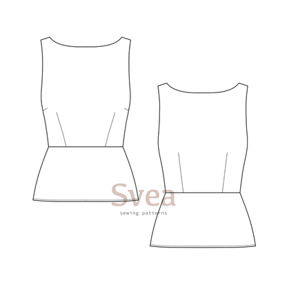 Una boatneck top sewing pattern flat drawing