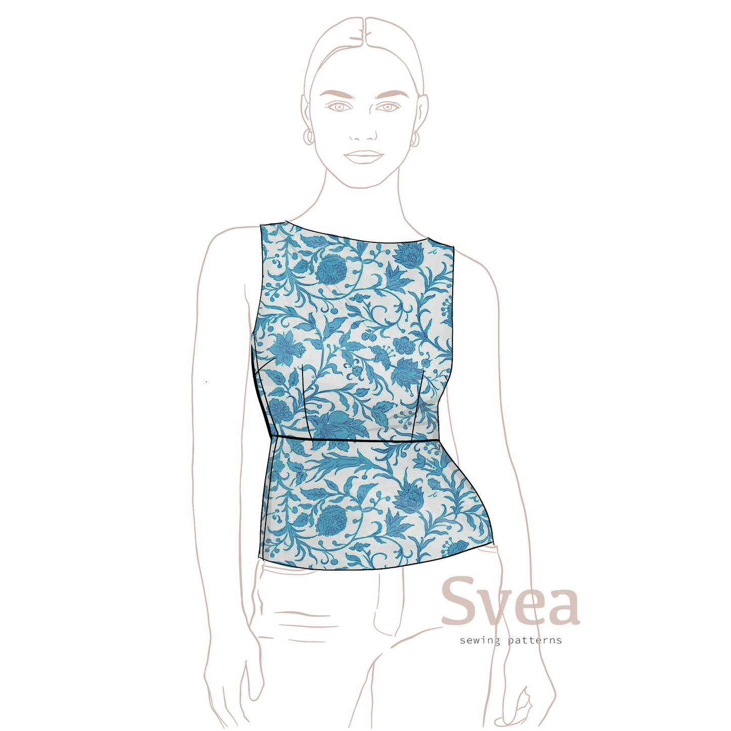 Una boatneck top pattern flat drawing